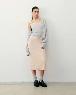 Jupe Mi Longue A Cotes Fendue