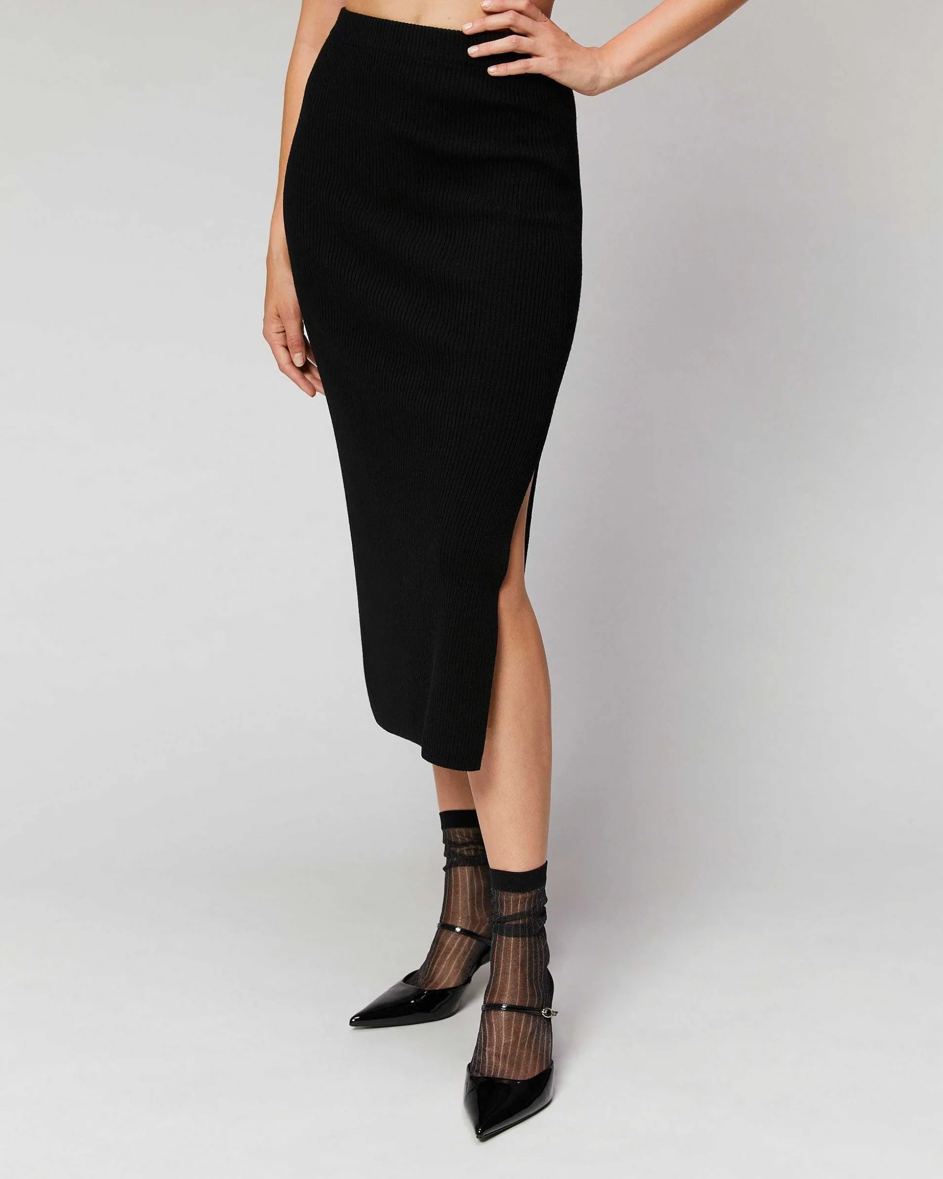 Jupe Mi-Longue A Cotes Fendue