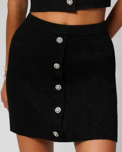 Jupe Mini Metallise Boutons Bijoux