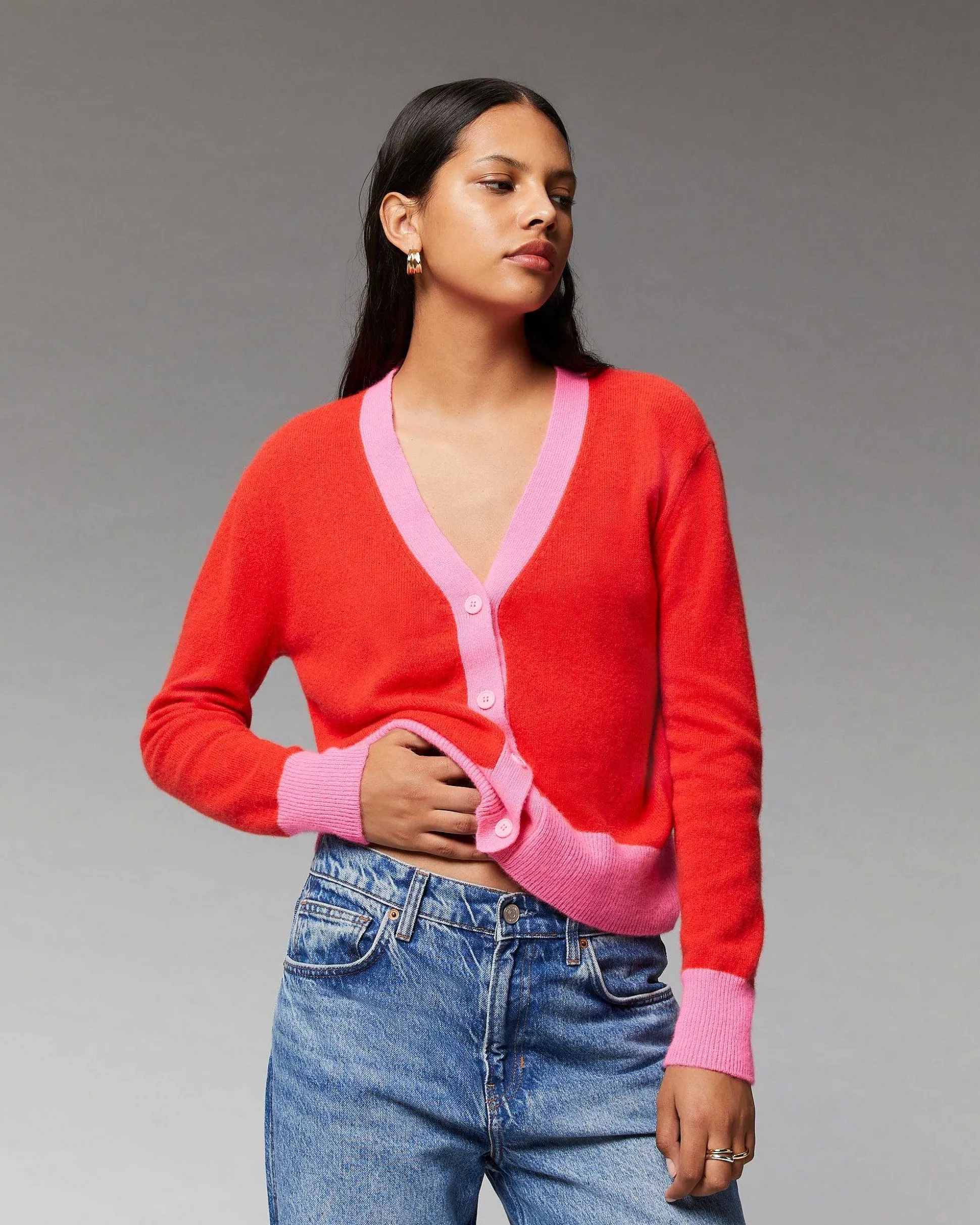 Pull Cardigan Bicolore Leger