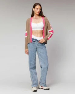 Pull Cardigan Manches Tricolore Leger