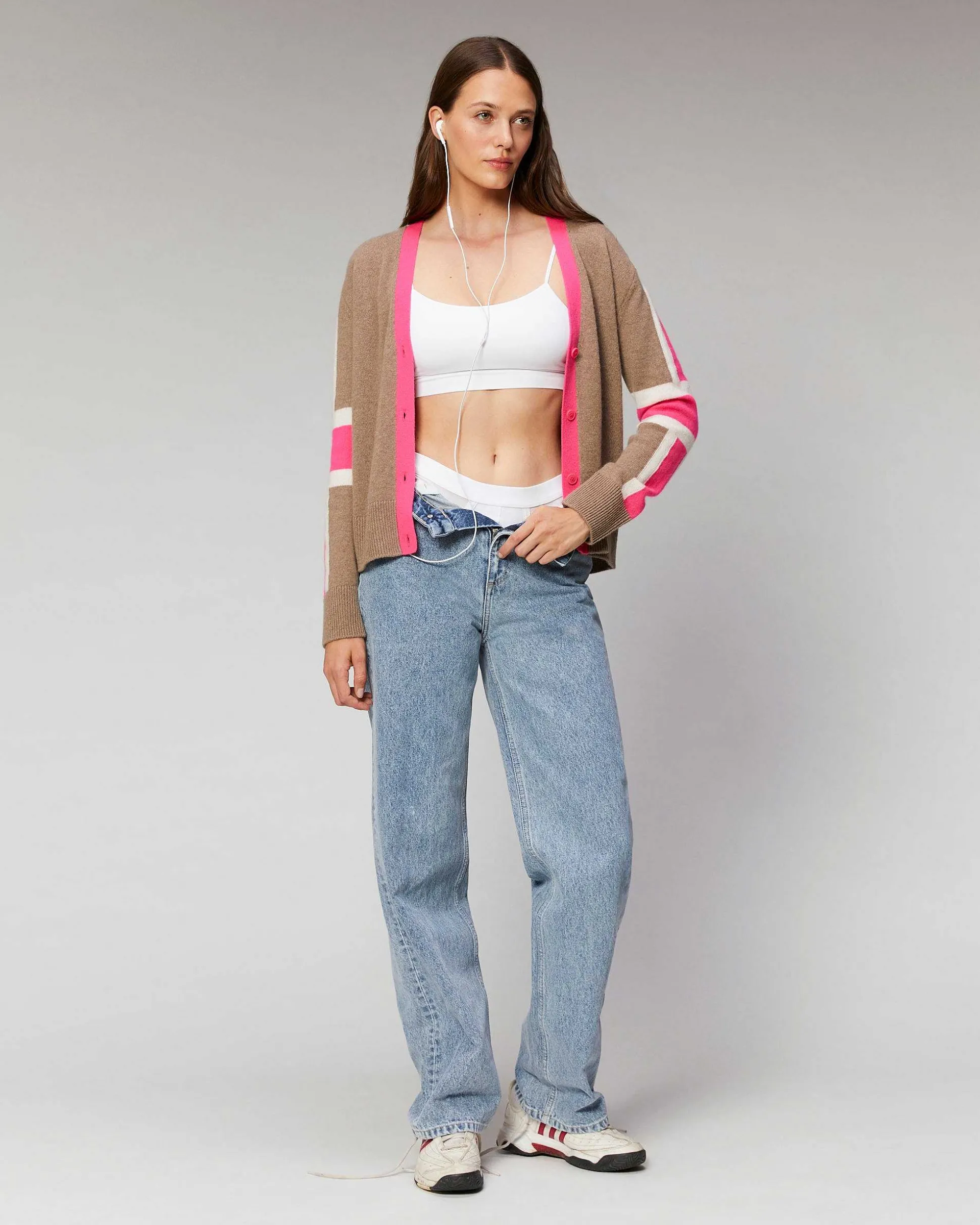 Pull Cardigan Manches Tricolore Leger