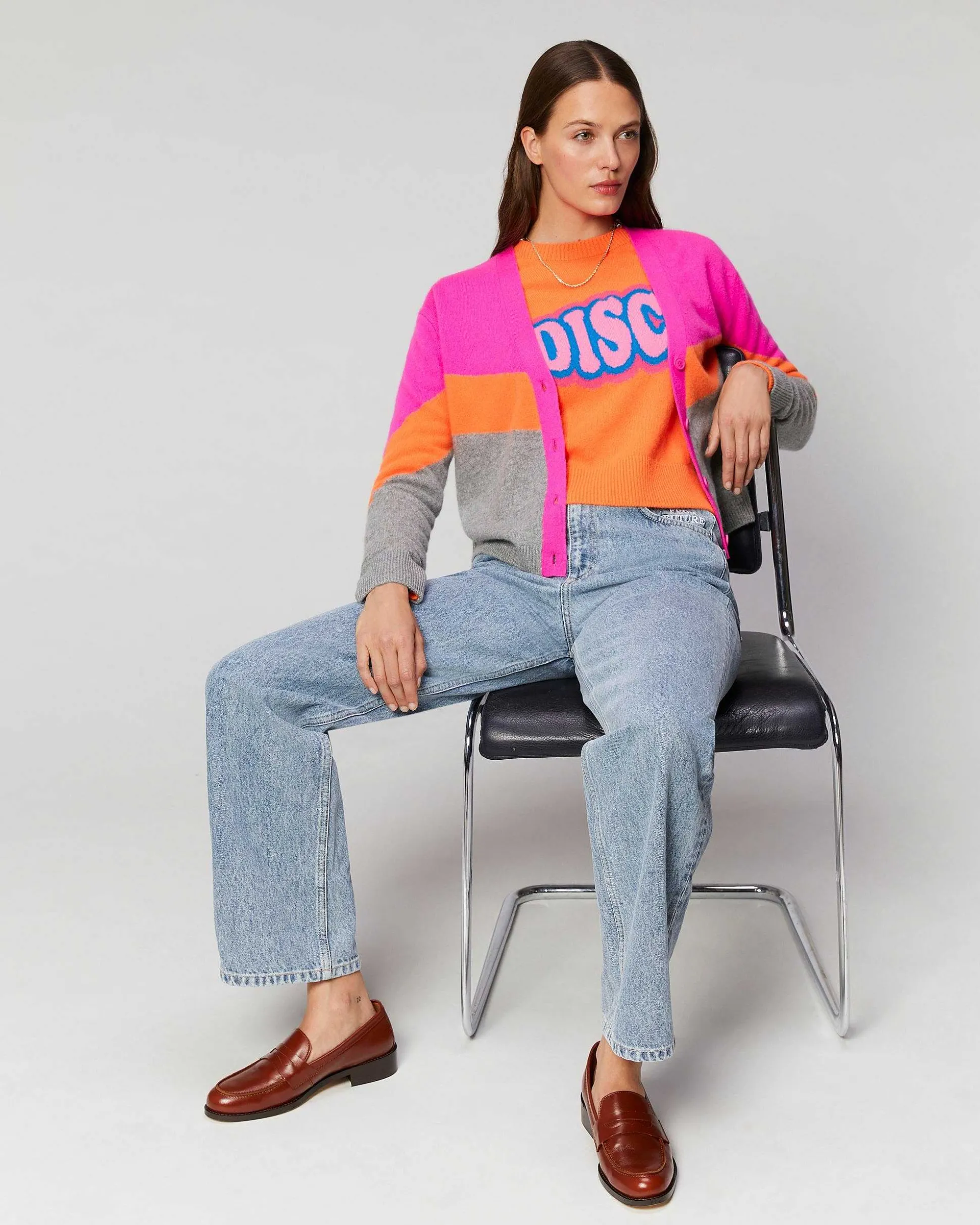 Pull Cardigan Tricolore Leger