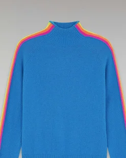 Pull Col Montant Bandes Manches Multicolore Leger