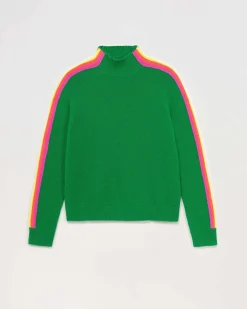 Pull Col Montant Bandes Manches Multicolore Leger