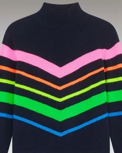 Pull Col Montant Bandes Multicolore Leger