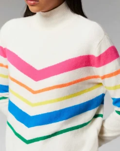 Pull Col Montant Bandes Multicolore Leger