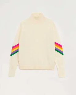 Pull Col Montant Bandes Manches Multicolore Leger