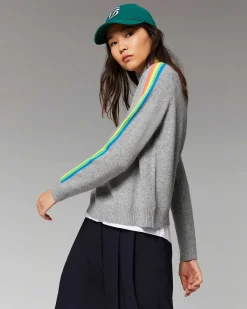 Pull Col Montant Bandes Manches Multicolore Leger