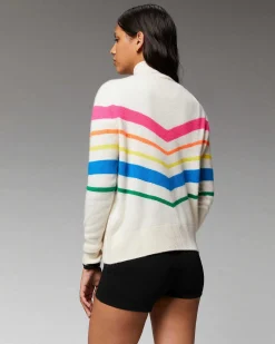 Pull Col Montant Bandes Multicolore Leger