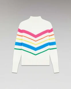 Pull Col Montant Bandes Multicolore Leger