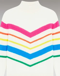 Pull Col Montant Bandes Multicolore Leger