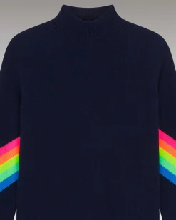 Pull Col Montant Bandes Manches Multico Leger