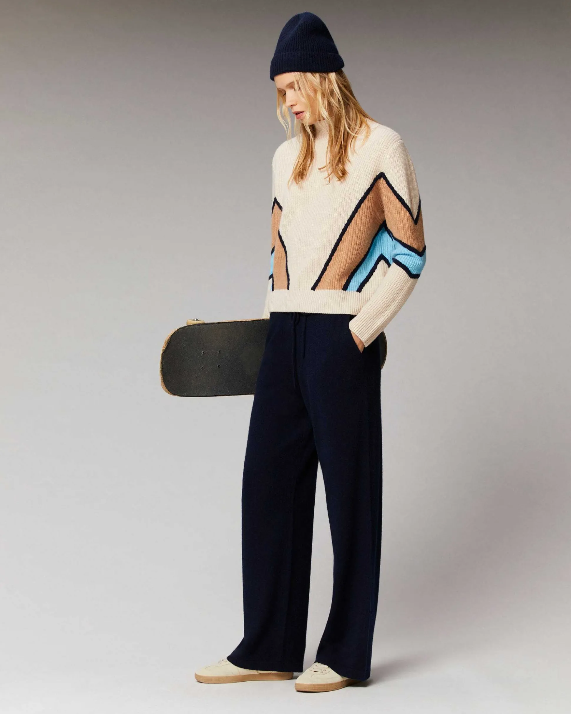 Pull Col Montant Bandes Tricolores