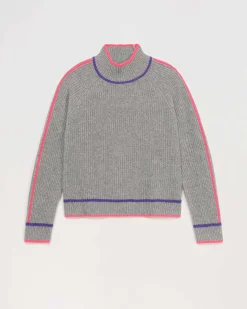 Pull Col Montant Tricolore Maille Perlee