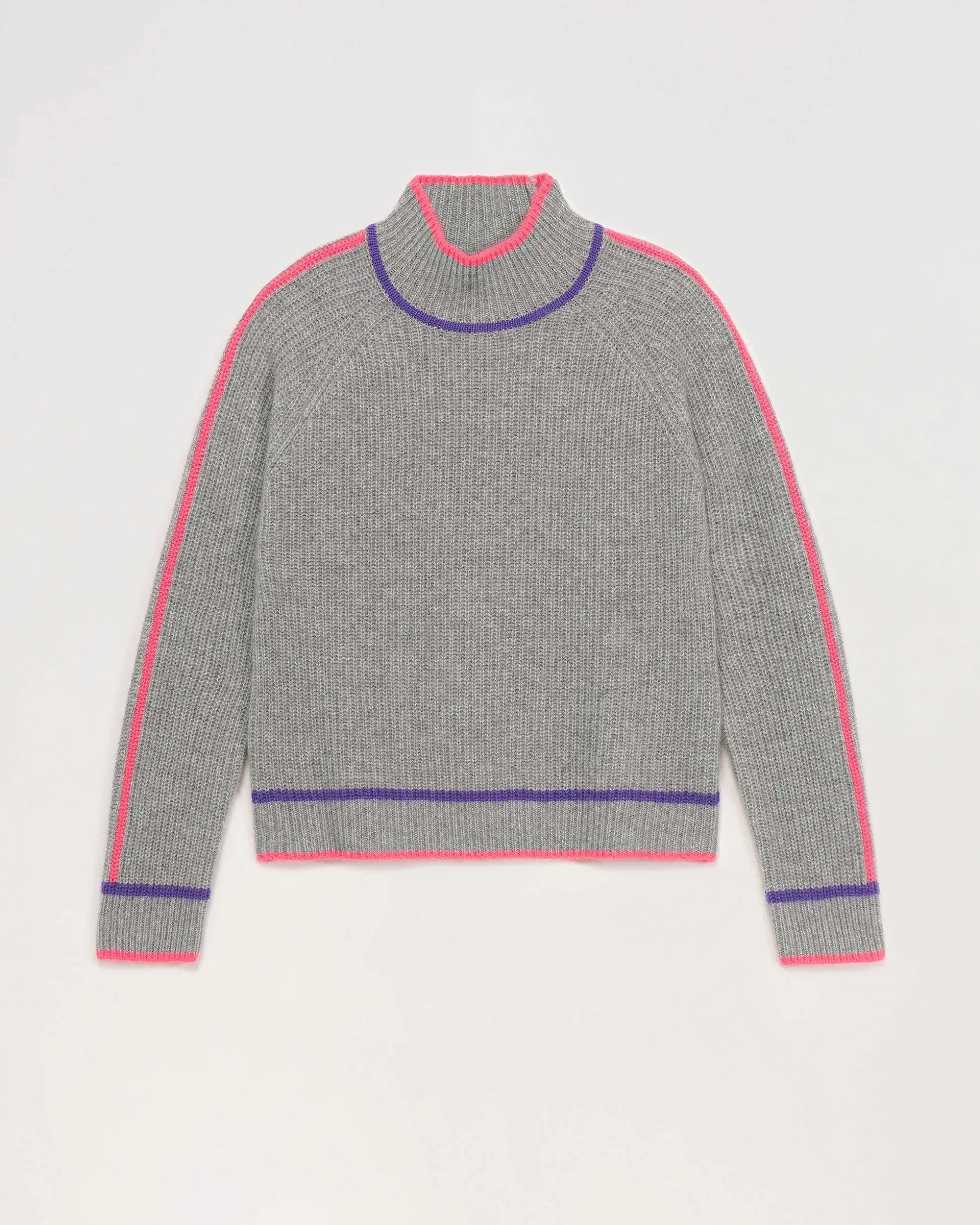 Pull Col Montant Tricolore Maille Perlee