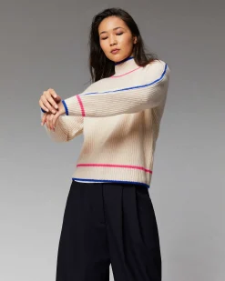 Pull Col Montant Tricolore Maille Perlee