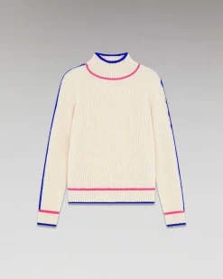 Pull Col Montant Tricolore Maille Perlee