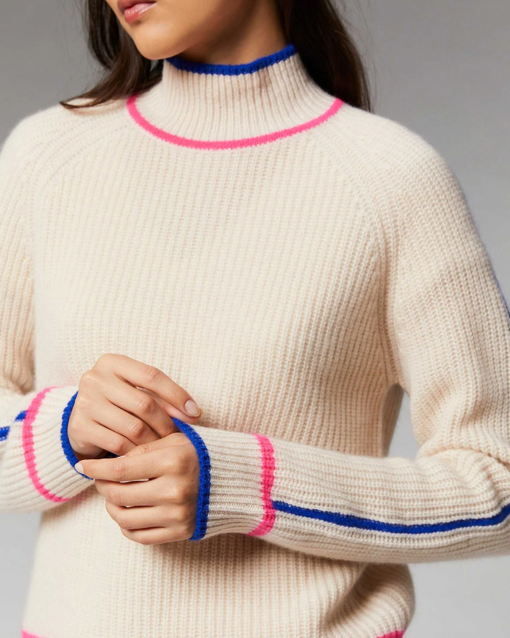 Pull Col Montant Tricolore Maille Perlee