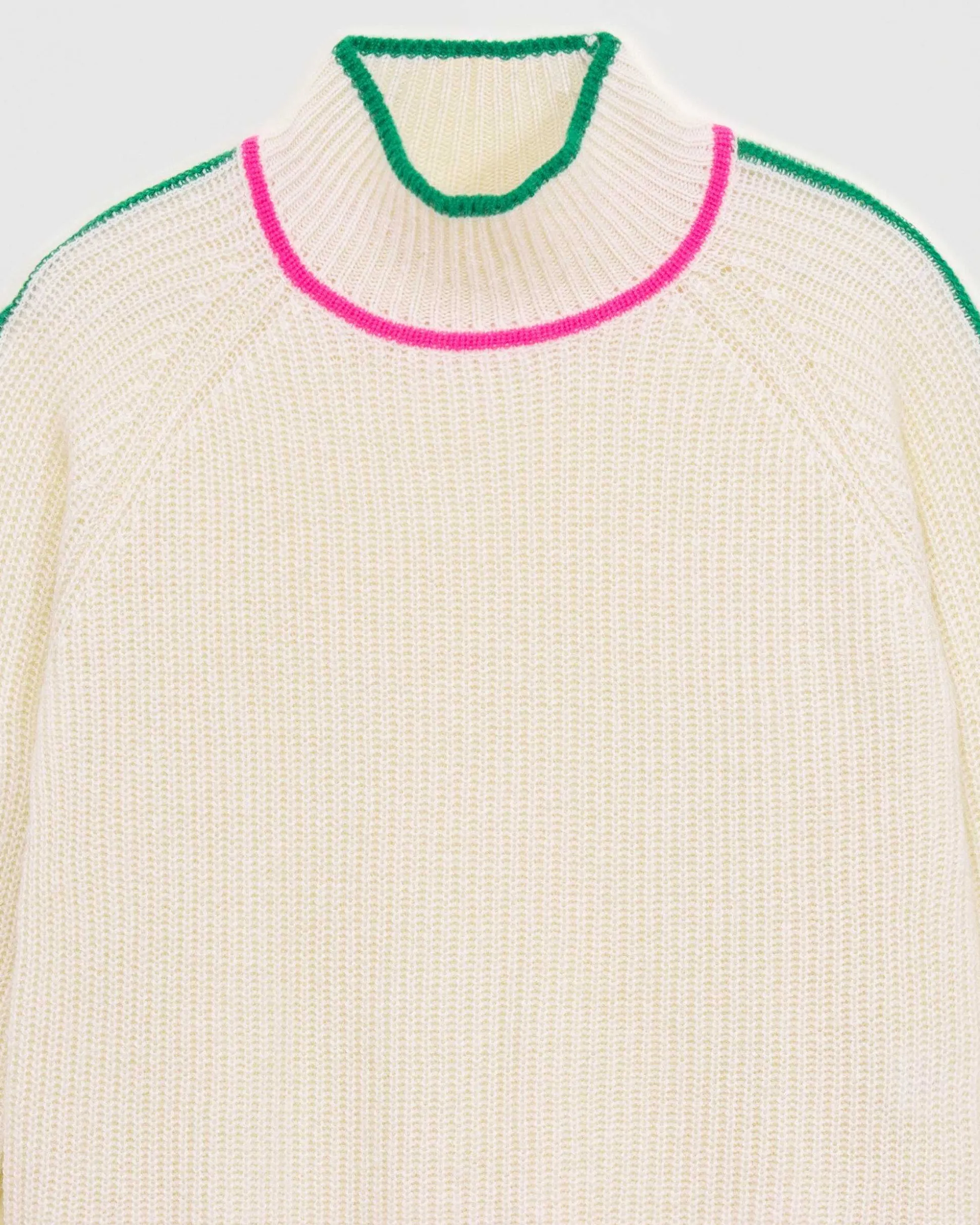 Pull Col Montant Tricolore Maille Perlee