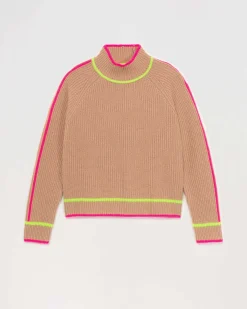 Pull Col Montant Tricolore Maille Perlee