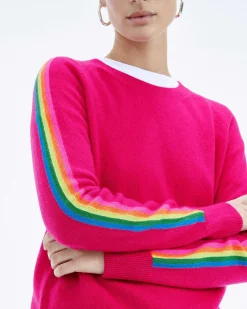 Pull Col Rond Bande Multicolore Aux Manches