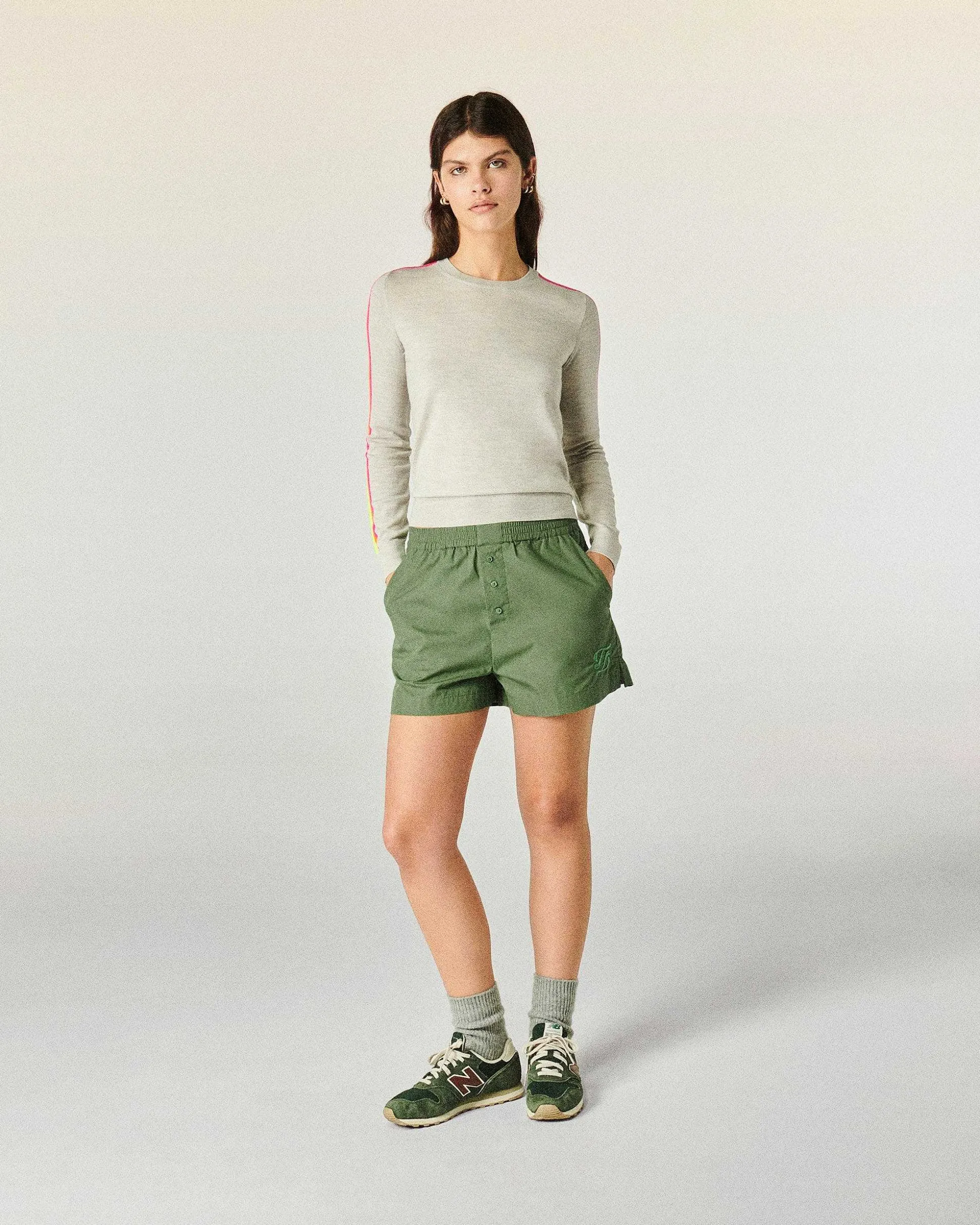 Pull Col Rond Bande Multicolore Aux Manches