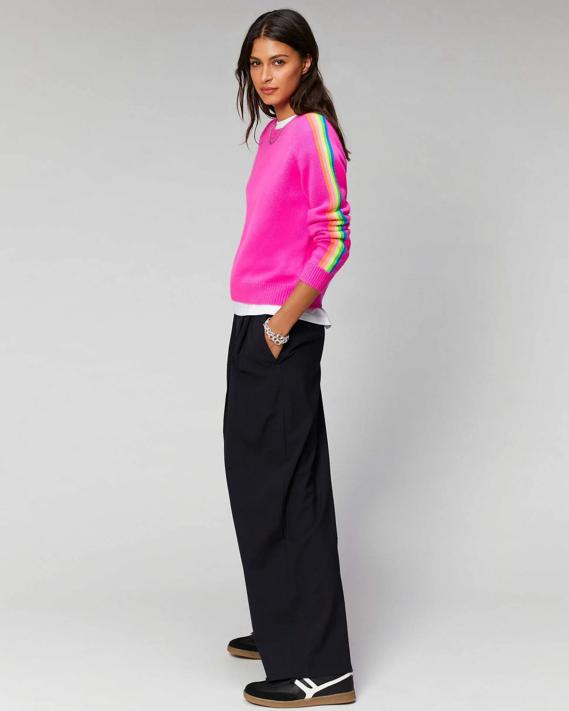 Pull Col Rond Bandes Manches Multicolore