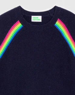 Pull Col Rond Bandes Multicolore Raglan