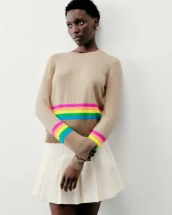 Pull Col Rond Bas A Bandes Multicolores