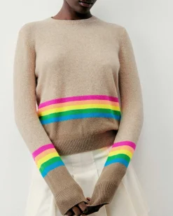 Pull Col Rond Bas A Bandes Multicolores