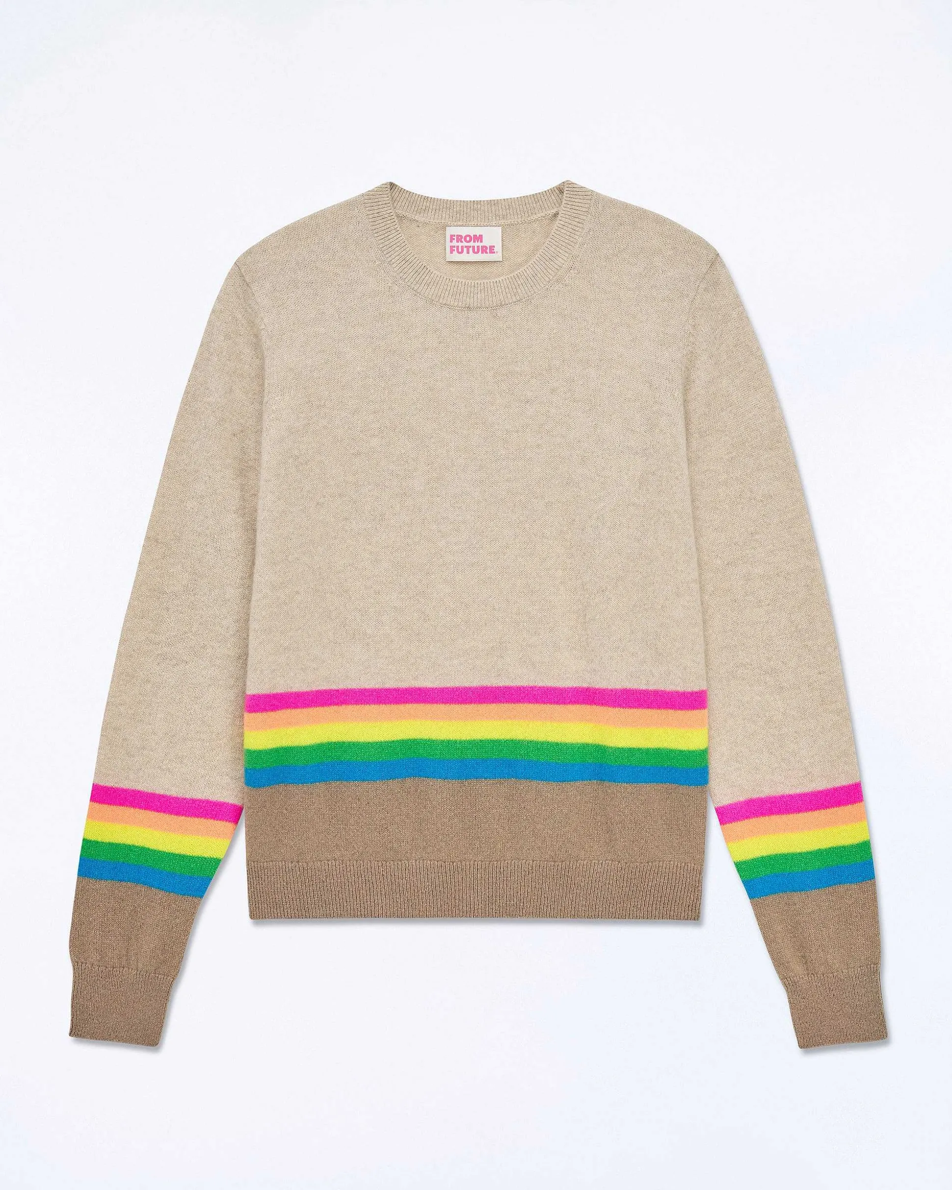 Pull Col Rond Bas A Bandes Multicolores
