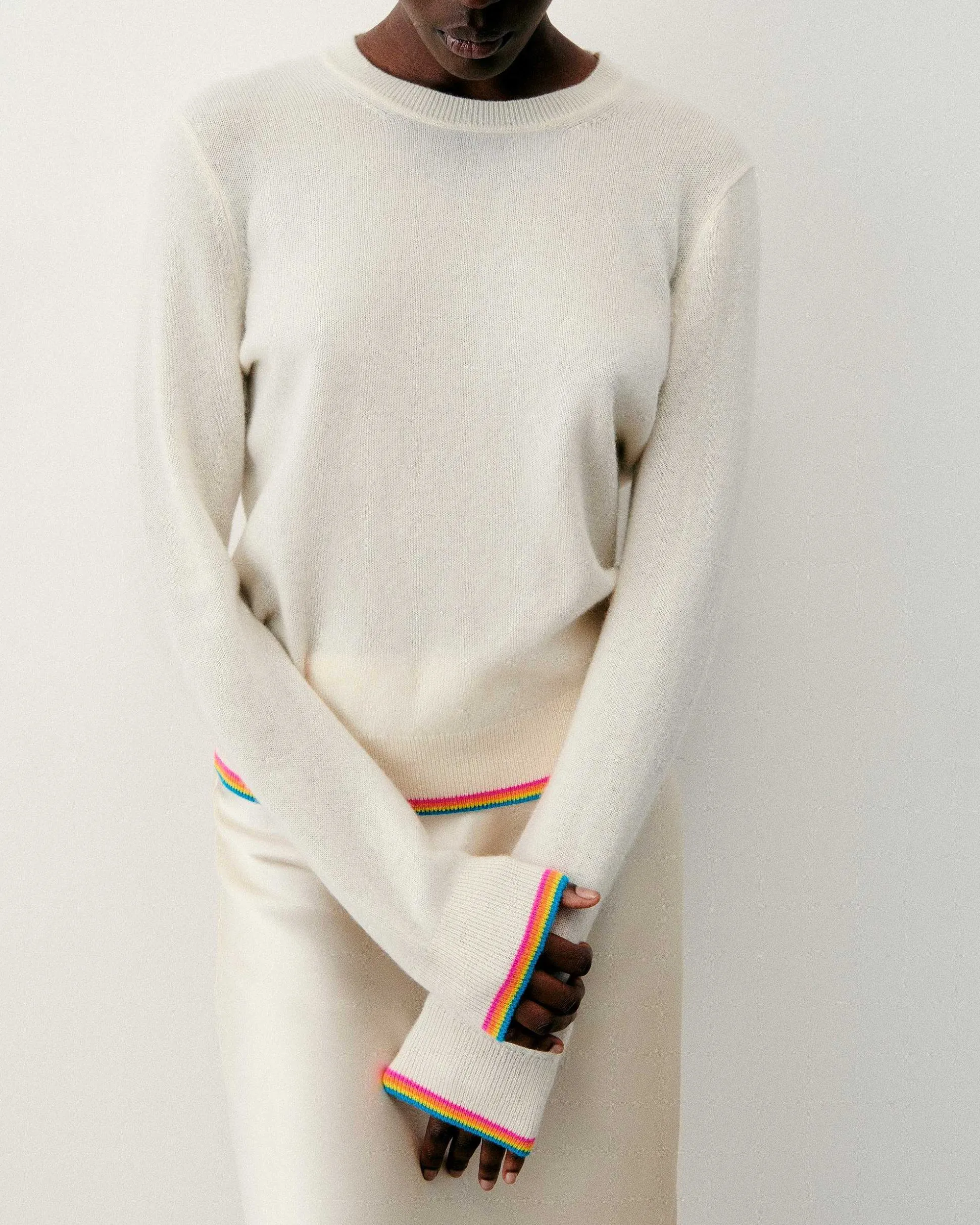 Pull Col Rond Bas Liseret Multicolore