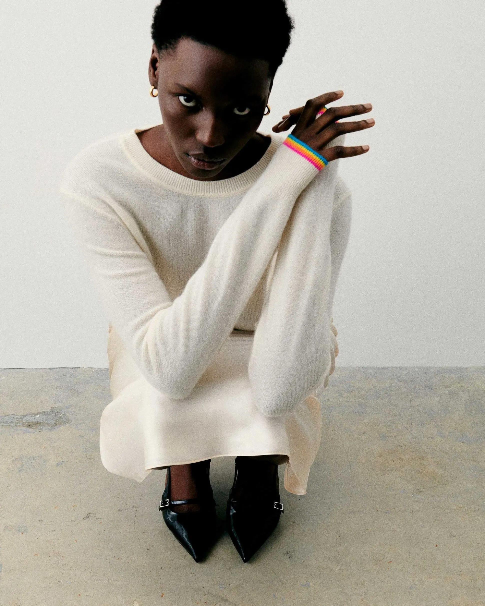 Pull Col Rond Bas Liseret Multicolore