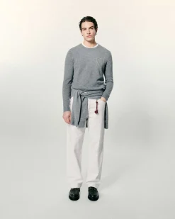 Pull Col Rond Coeur Brode