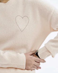 Pull Col Rond Coeur Brode