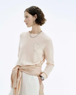 Pull Col Rond Coeur Brode