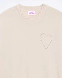 Pull Col Rond Coeur Brode
