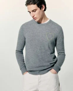 Pull Col Rond Coeur Brode