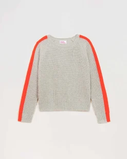 Pull Col Rond Maille Perlee Bandes Multicolore