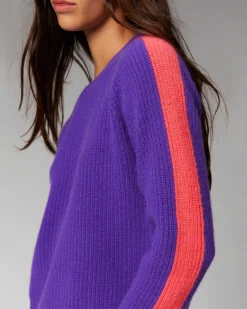Pull Col Rond Maille Perlee Bandes Multicolore