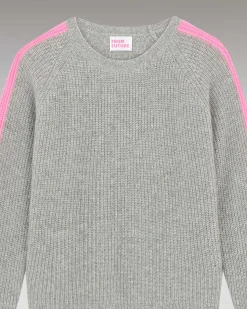 Pull Col Rond Maille Perlee Bandes Multicolore