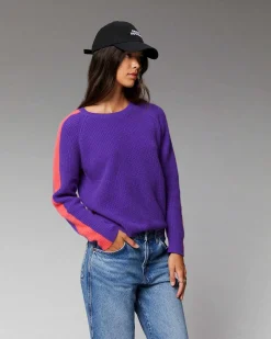 Pull Col Rond Maille Perlee Bandes Multicolore