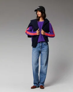 Pull Col Rond Maille Perlee Bandes Multicolore