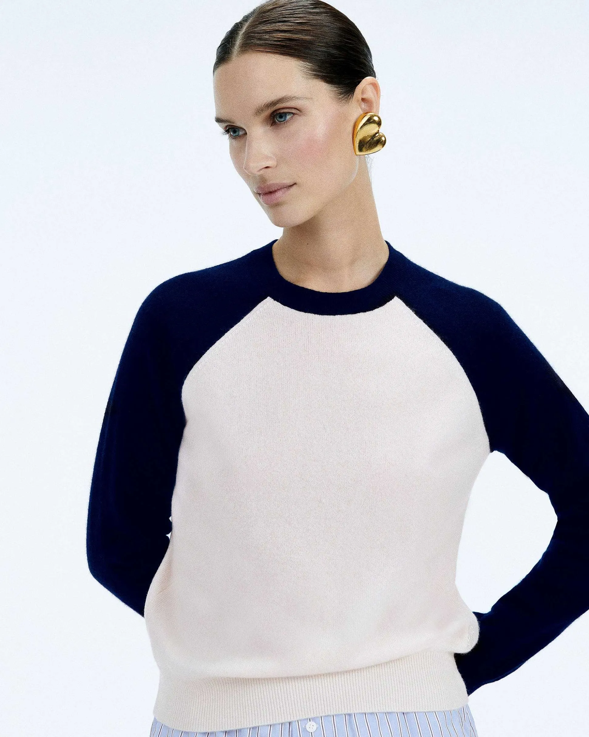 Pull Col Rond Manches Contrastees