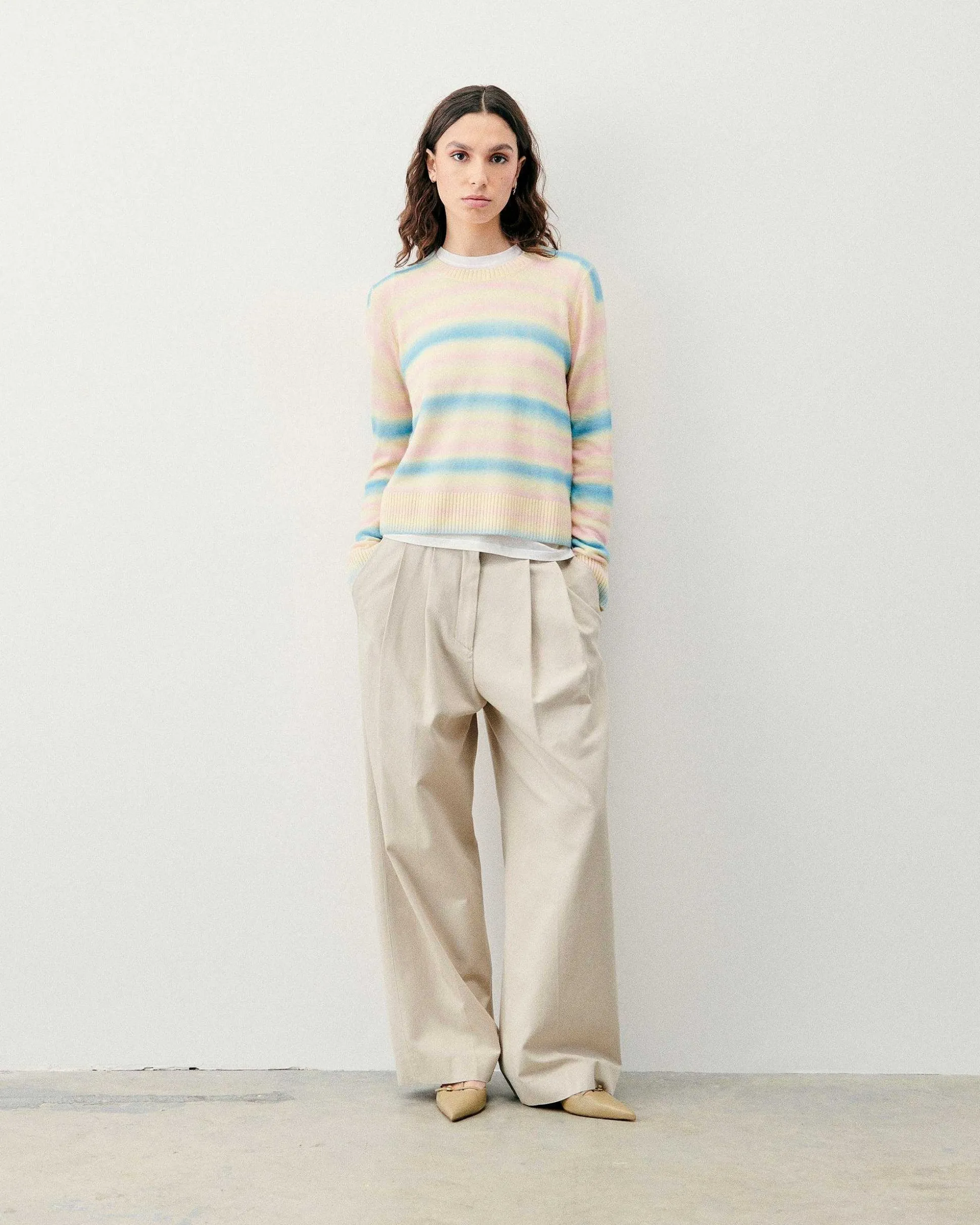 Pull Col Rond Rayures Fondues