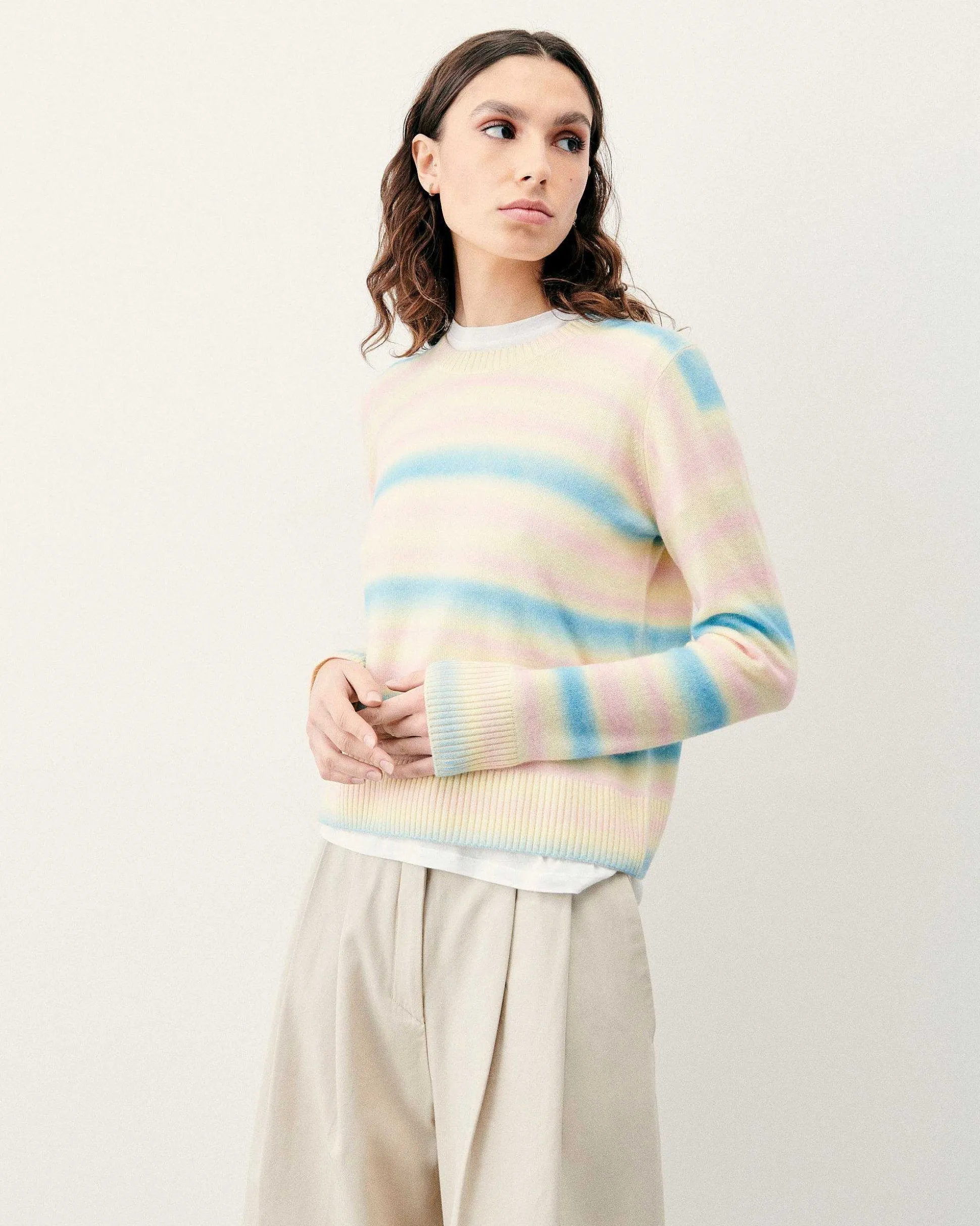 Pull Col Rond Rayures Fondues