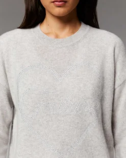 Pull Col Rond Strass Coeur Leger