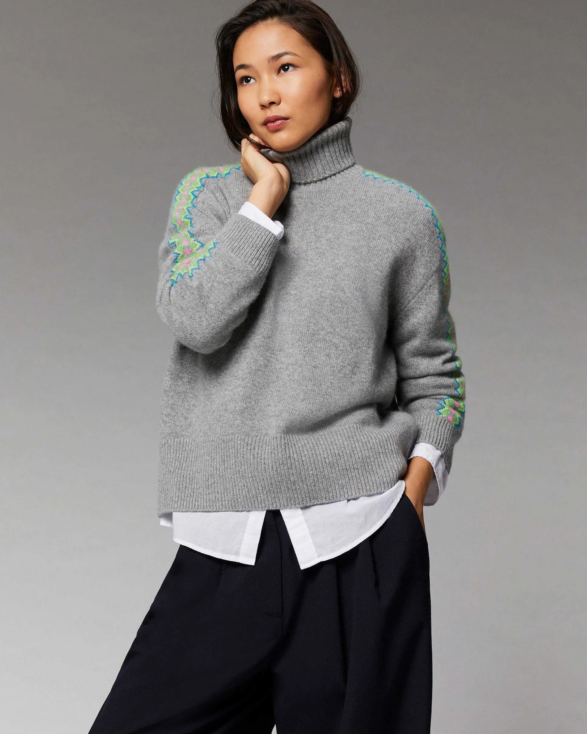 Pull Col Roule Bandes Bicolore