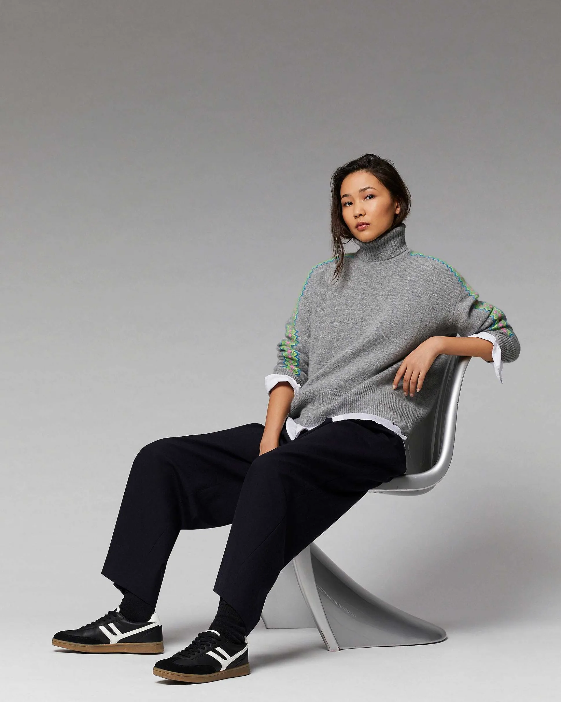 Pull Col Roule Bandes Bicolore